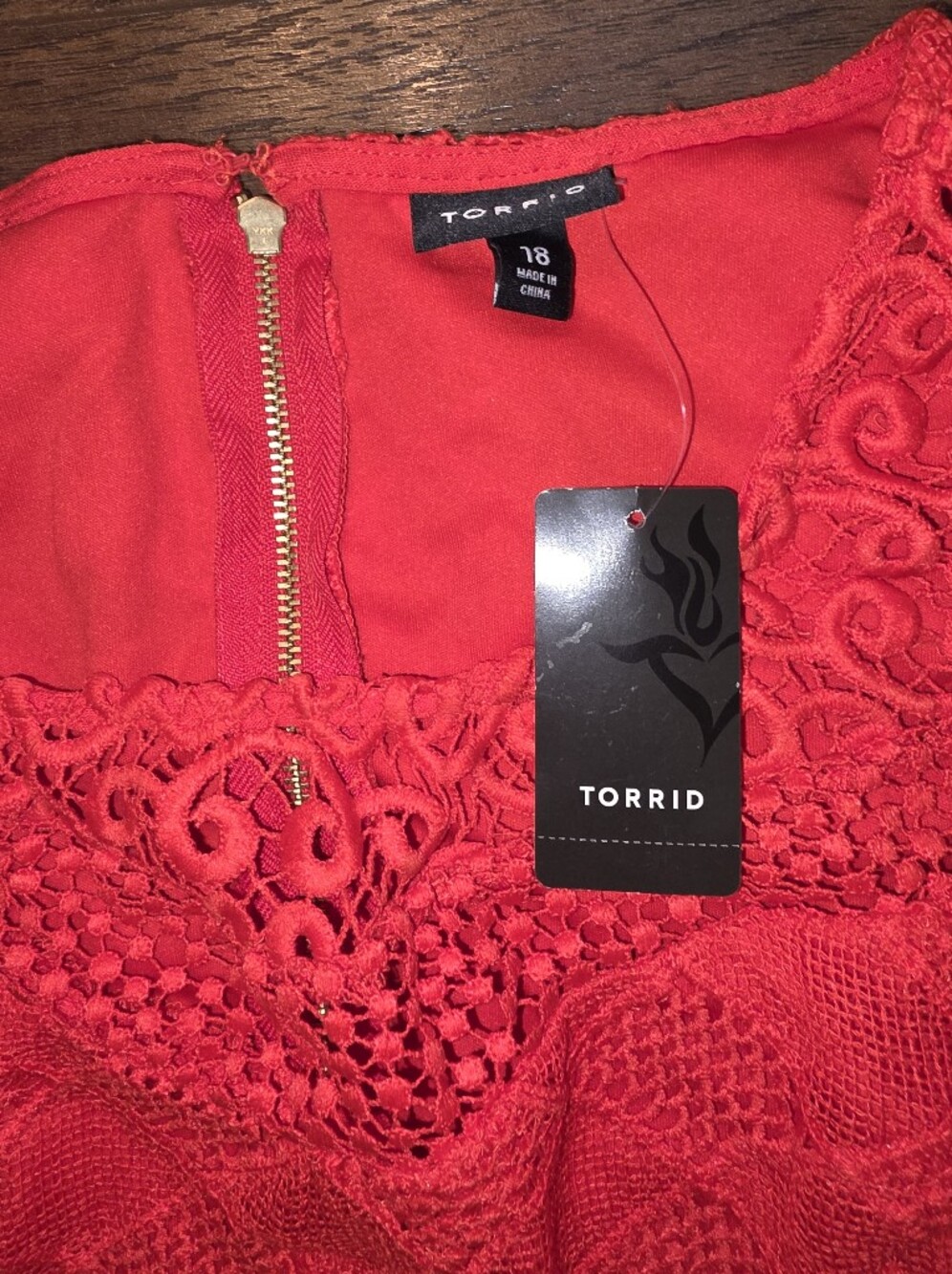 torrid Red Lace Yoke Sleeveless Dress with Gold Zip - Picture 3 of 6